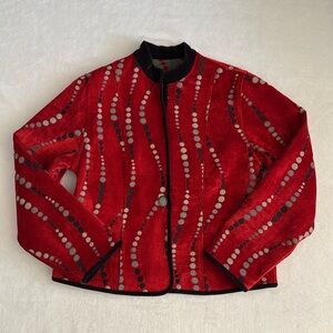 Khangura | Reversible Embroidered Abstract Tapestry Woven Jacket Red/Black M